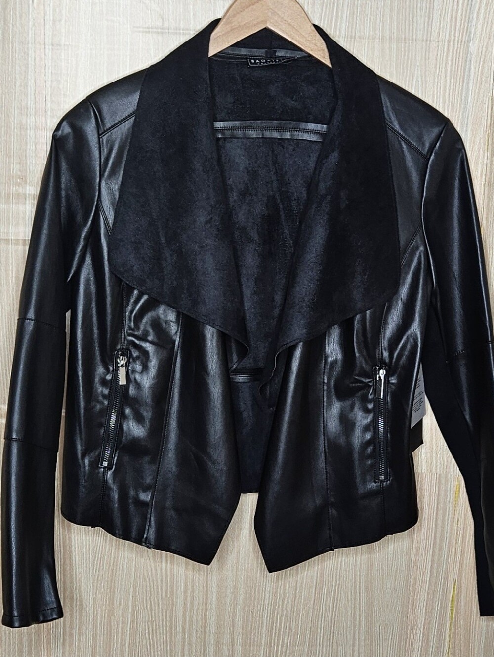Bagatelle women's new black faux leather open front jacket medium